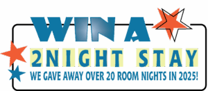 Win a 2 night stay - we gave away over 20 room nights in 2025 - graphic
