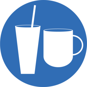 Graphic of a coffee cup and juice
