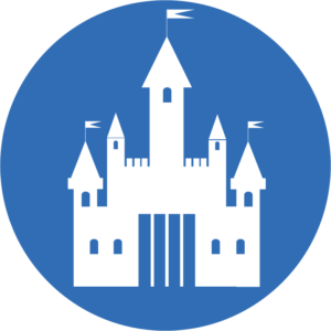 Circular graphic of a castle