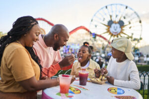 Family having lunch inside Disne California Adventure Park